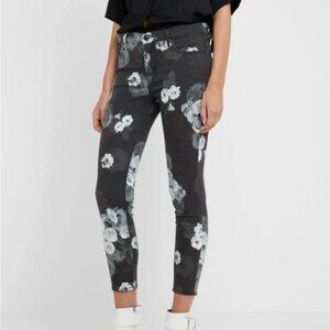 J Brand| Black/White Roses 835 Mid-Rise Cropped Skinny Jeans Fleur Noir Sz 28